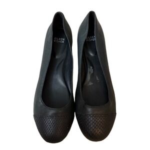 EILEEN FISHER Womens Black Leather 
Snakeskin Captoe Flat QuietLuxury/Workwear 9